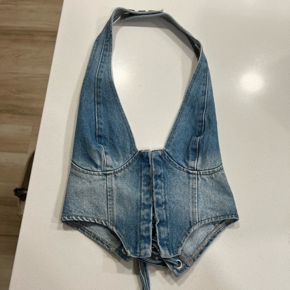Edikted Blue Denim Corset Top and Skirt Set SOLD